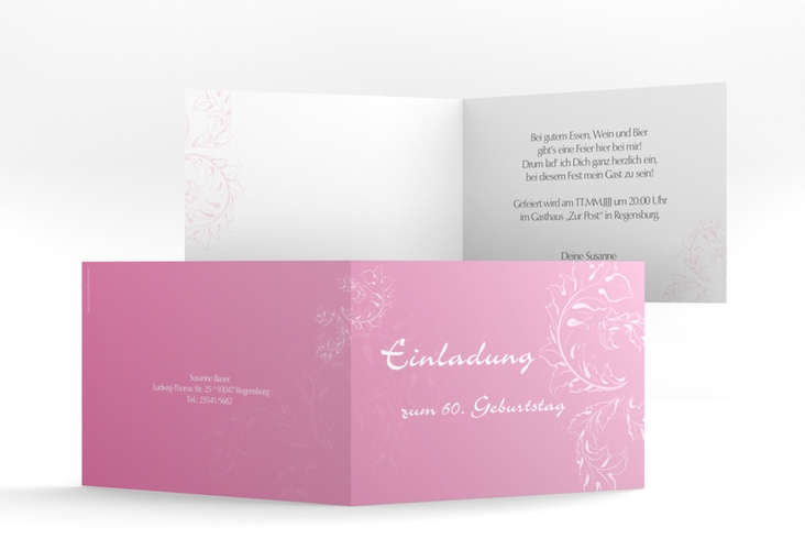 Einladung 60. Geburtstag Peter/Petra A6 Klappkarte quer rosa