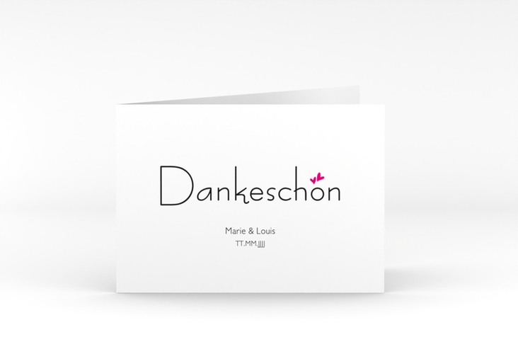 Danksagungskarte Hochzeit Twohearts A6 Klappkarte quer pink