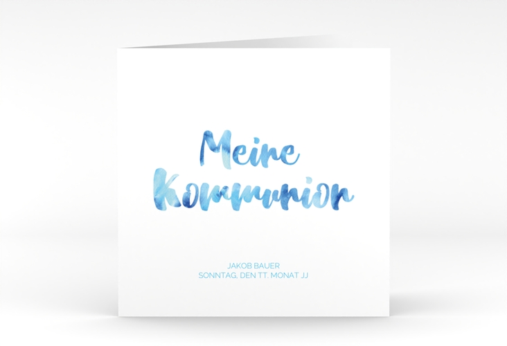 Kommunionseinladung Flora quadr. Klappkarte blau