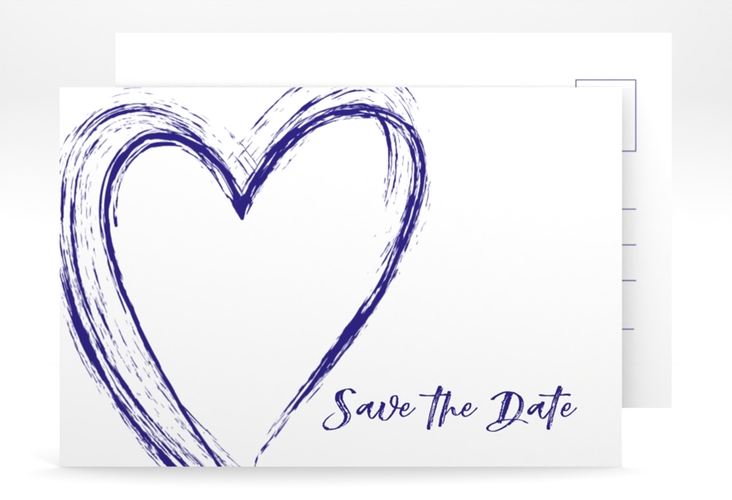 Save the Date-Postkarte Liebe A6 Postkarte blau hochglanz
