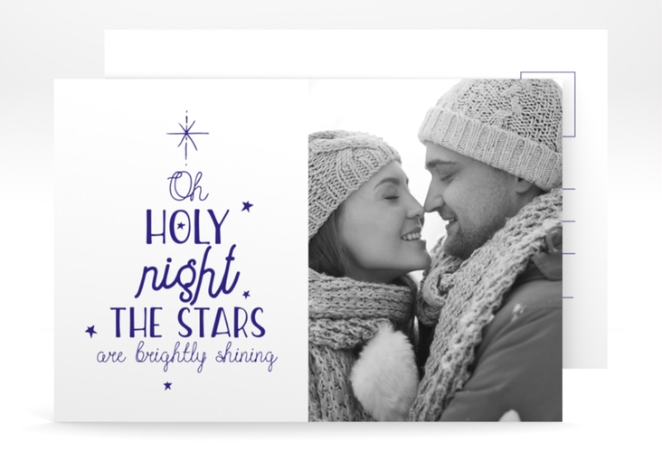 Weihnachtskarte Winterhimmel A6 Postkarte blau hochglanz mit Liedtext und Foto