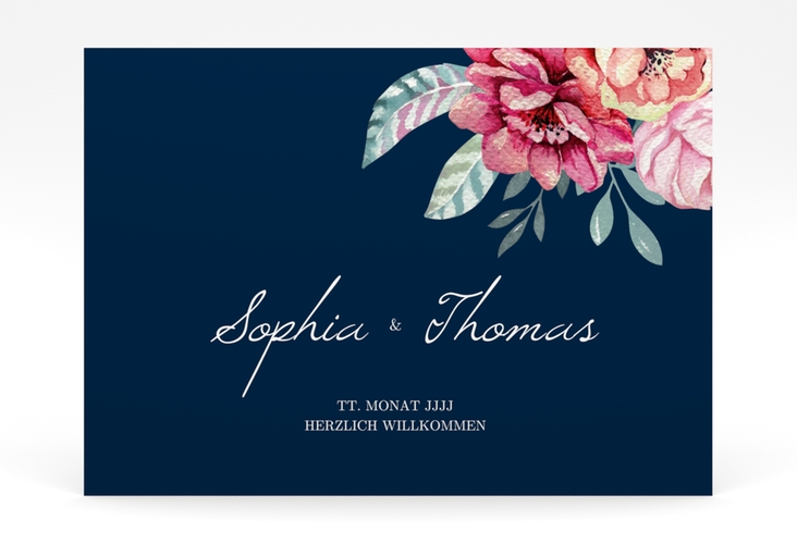 Willkommensschild Hochzeit Blooming 70 x 50 cm Poster blau