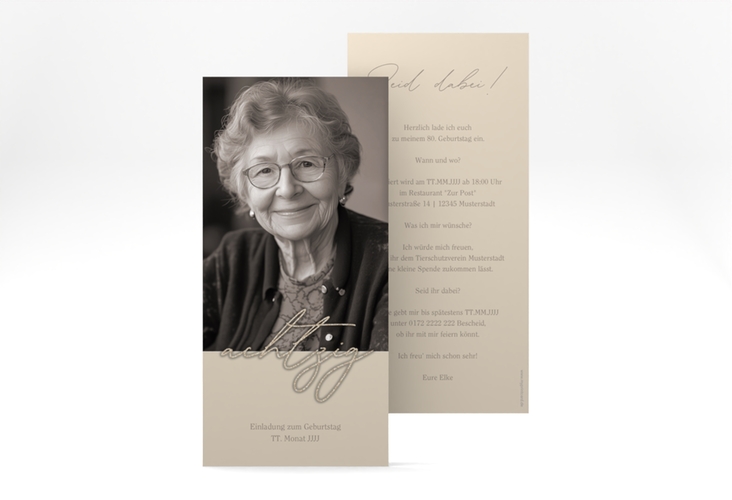 Einladung 80. Geburtstag Lebensalter lange Karte hoch