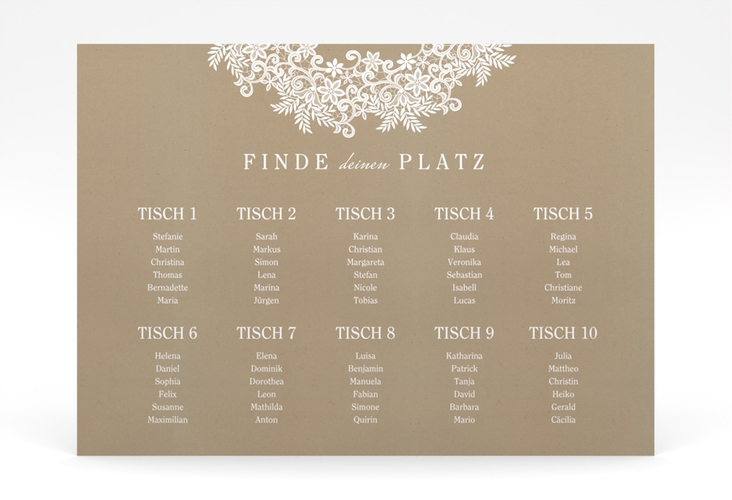 Sitzplan Poster Hochzeit Mariage 70 x 50 cm Poster mit Bogen aus weißer Spitze