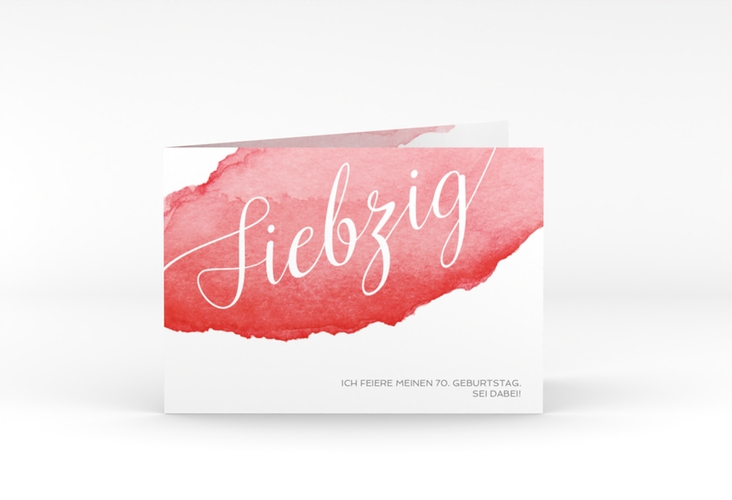 Einladung 70. Geburtstag Aquarell A6 Klappkarte quer hochglanz