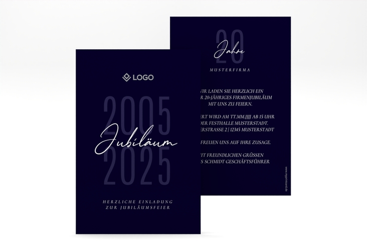 Party Einladungskarte Jubilee A6 Karte hoch blau elegant für jedes Jubiläum