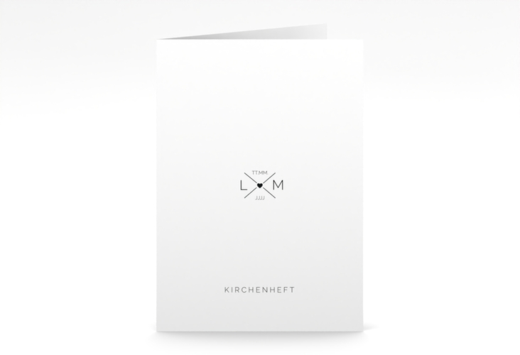 Kirchenheft Hochzeit Initials A5 Klappkarte hoch schwarz mit Initialen im minimalistischen Design