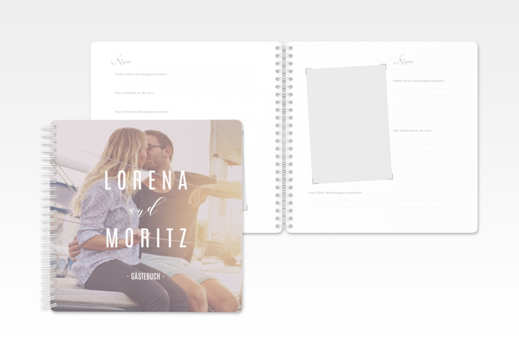 Gästebuch Hochzeit Memory Ringbindung grau
