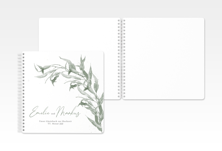 Gästebuch Hochzeit Eucalyptus Green Ringbindung weiss
