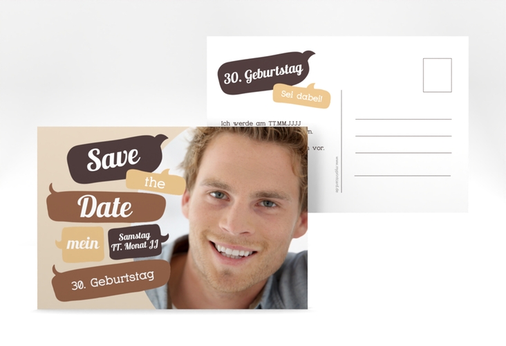 Save the Date-Postkarte Geburtstag Whatsup A6 Postkarte braun
