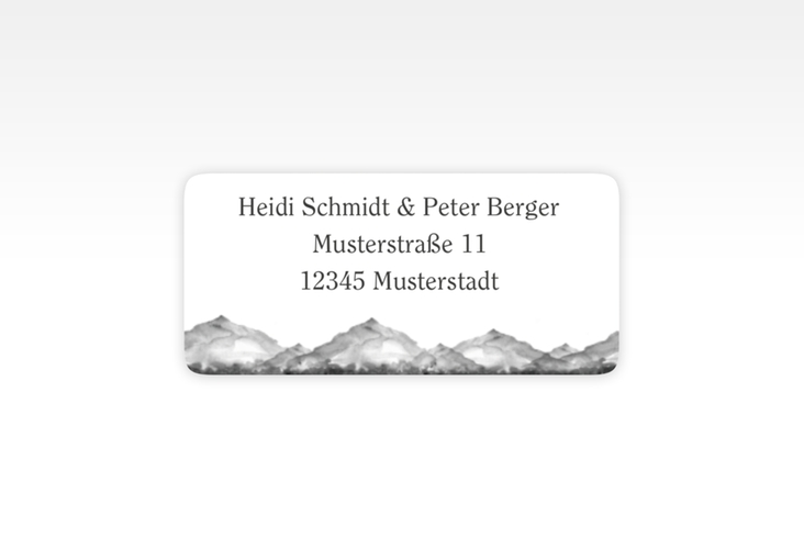 Absenderetikett Hochzeit Bergliebe 45,7 x 21,2 mm grau mit Gebirgspanorama für Berghochzeit