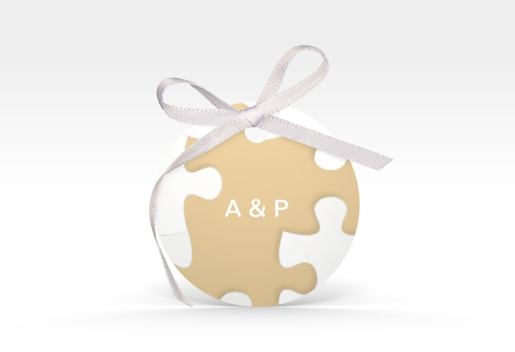 Geschenkanhänger Hochzeit Puzzle Geschenkanhänger, rund beige