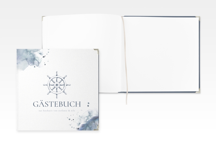 Gästebuch Selection Hochzeit Steuerrad Leinen-Hardcover in maritimen Blautönen
