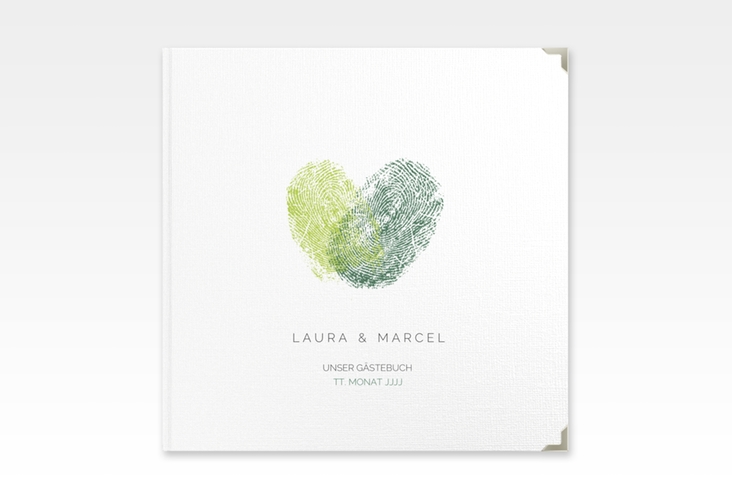 Gästebuch Selection Hochzeit Fingerprint Leinen-Hardcover gruen schlicht mit Fingerabdruck-Motiv