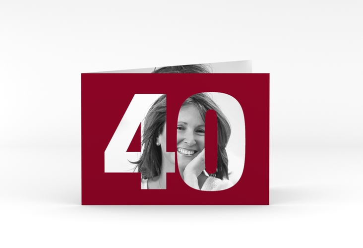 Einladung 40. Geburtstag Numbers A6 Klappkarte quer rot hochglanz