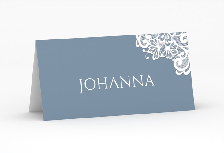 Tischkarte Hochzeit Vintage Tischkarten blau mit floraler Spitze