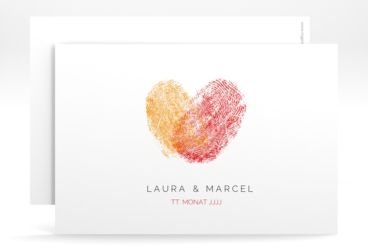 Save the Date-Karte Fingerprint A6 Karte quer rot schlicht mit Fingerabdruck-Motiv