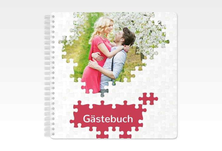 Gästebuch Hochzeit Puzzle Ringbindung rot