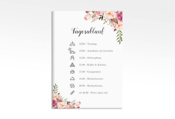 Tagesablauf Leinwand Hochzeit Flowers 50 x 70 cm Leinwand weiss mit bunten Aquarell-Blumen