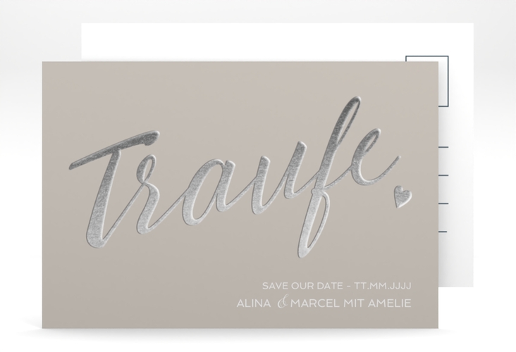 Save the Date-Postkarte Traufe A6 Postkarte grau