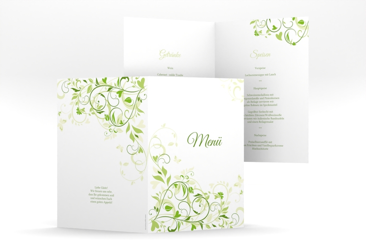 Menükarte Hochzeit Lilly A5 Klappkarte hoch gruen hochglanz