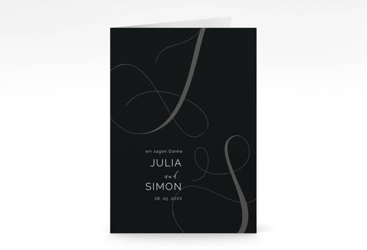 Danksagungskarte Hochzeit Eheschließung A6 Klappkarte hoch schwarz mit Gräsern und Trockenblumen für Boho-Hochzeit