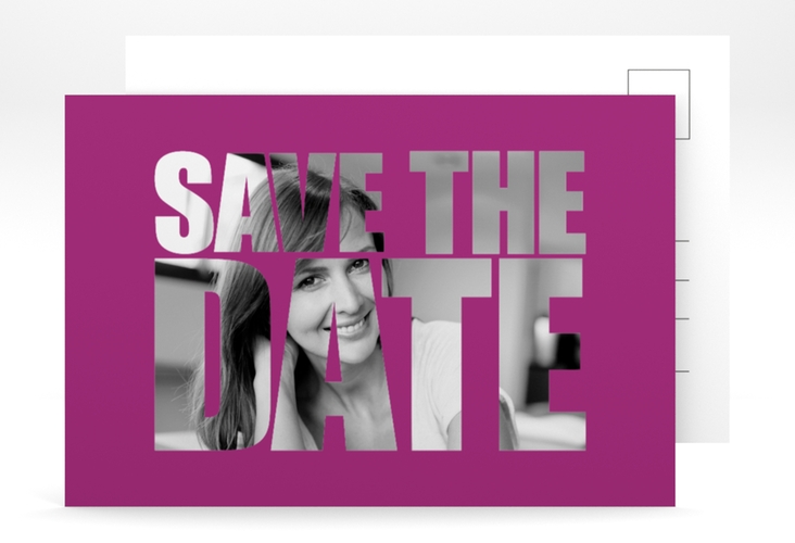 Save the Date-Postkarte Geburtstag Jahreszahl A6 Postkarte pink hochglanz
