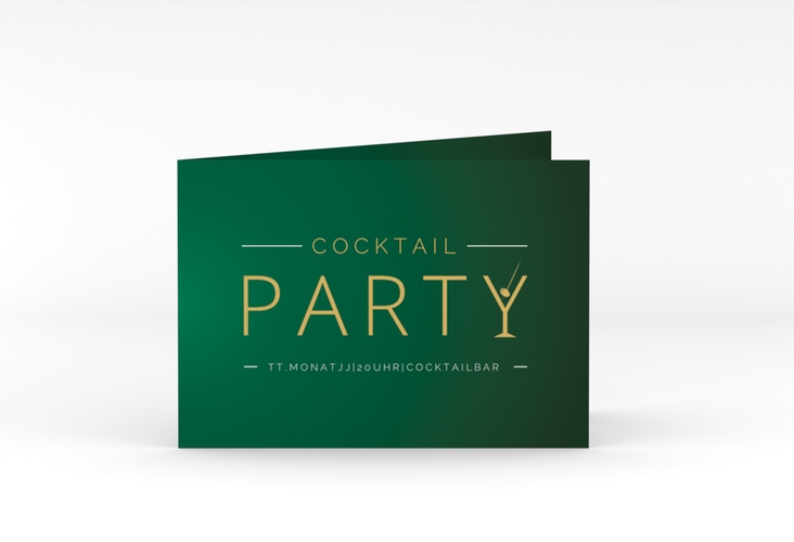 Partyeinladung Cocktail A6 Klappkarte quer gruen hochglanz