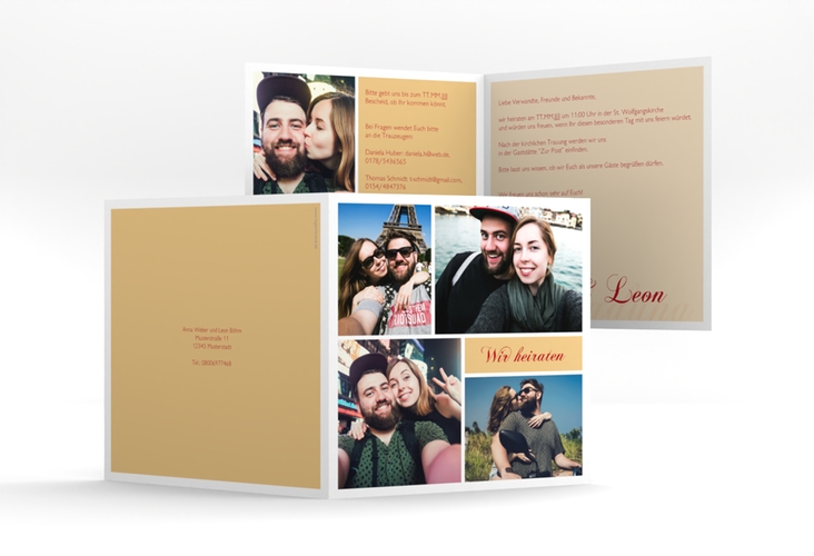 Hochzeitseinladung Collage quadr. Klappkarte apricot