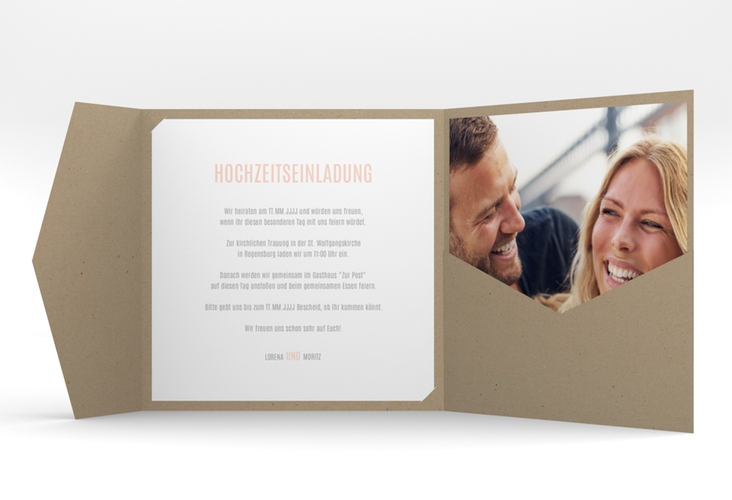 Hochzeitseinladung Memory Pocketfold rosa hochglanz