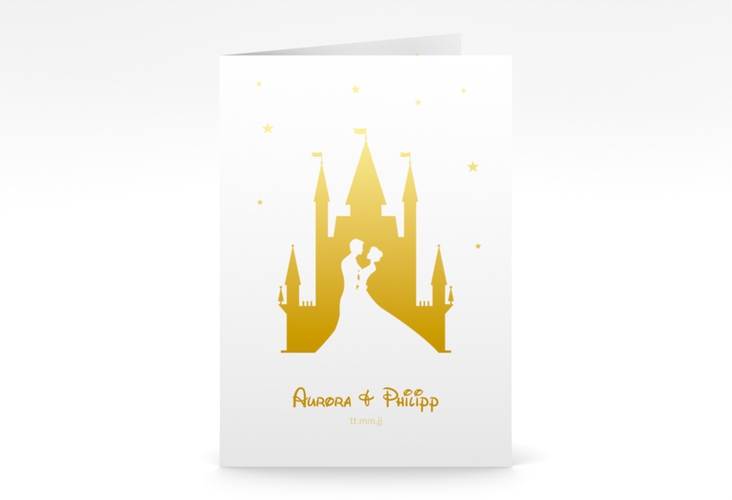 Einladungskarte Hochzeit Castle A6 Klappkarte hoch gold