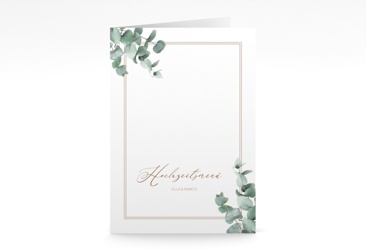 Menükarte Hochzeit Eucalypt A5 Klappkarte hoch mit Eukalyptus und edlem Rahmen