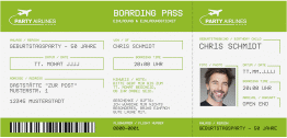 Einladung 50. Geburtstag Boardingpass lange Karte quer gruen