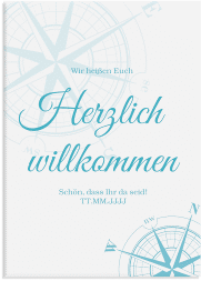 Willkommensschild Leinwand Windrose 50 x 70 cm Leinwand tuerkis