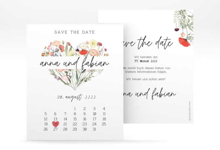 Save the Date-Kalenderblatt Wildblumenherz Kalenderblatt-Karte bunt hochglanz