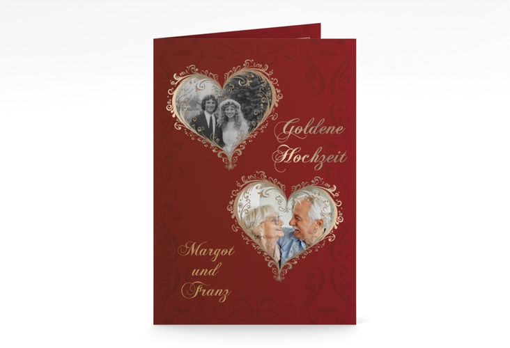 Menükarte Hochzeit Goldene Hochzeit A5 Klappkarte hoch rot hochglanz