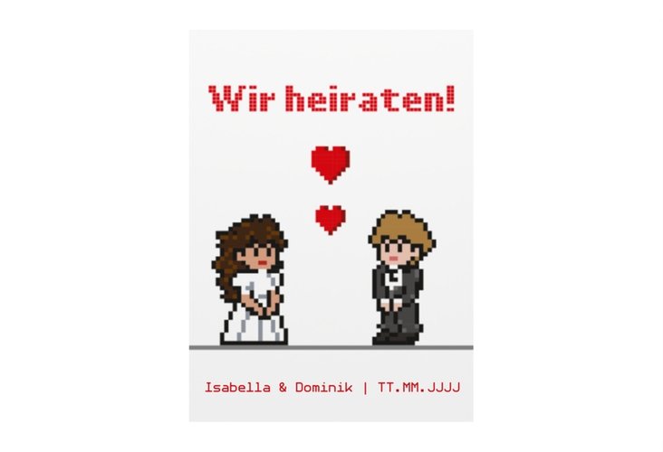 Save the Date-Visitenkarte Pixel Visitenkarte hoch weiss