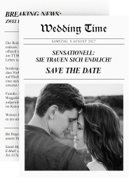 Klick: Details zu Save the Date-Karte "Wedding Time" anzeigen Save the Date-Karte Wedding Time A6 Karte hoch weiss im Stil einer Zeitung