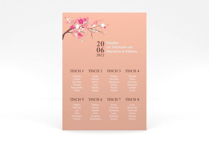 Sitzplan Poster Hochzeit Sakura 50 x 70 cm Poster apricot