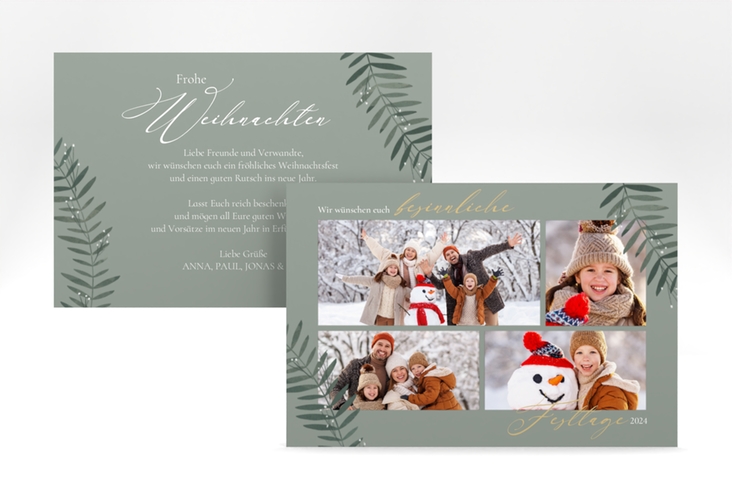 Weihnachtskarte Festtagsstimmung A6 Karte quer gruen für Weihnachtsgrüße mit Familienfoto