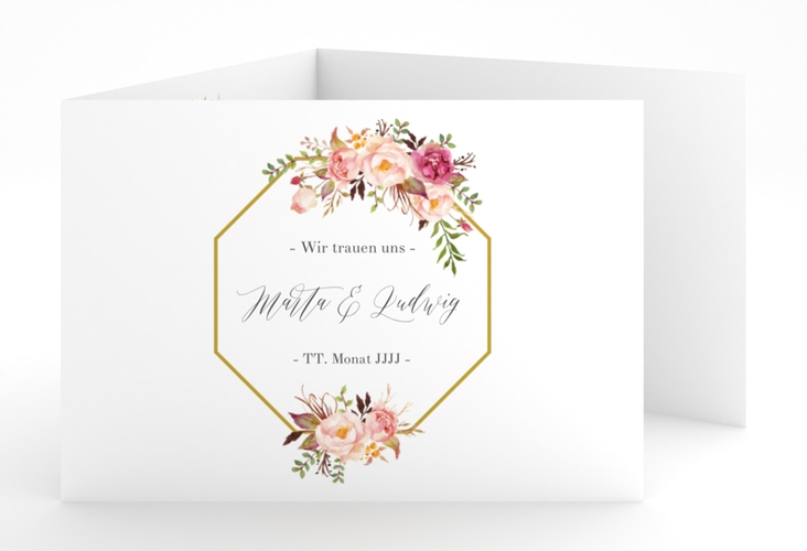 Hochzeitseinladung Prachtvoll A6 Doppel-Klappkarte weiss hochglanz