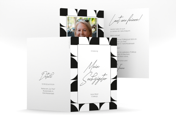 Einladung 60. Geburtstag Schwarzweiss A6 Klappkarte hoch