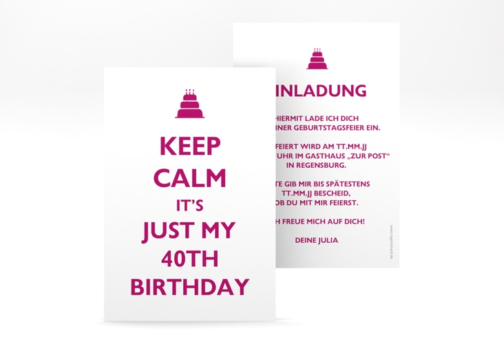 Einladung 40. Geburtstag KeepCalm A6 Karte hoch weiss