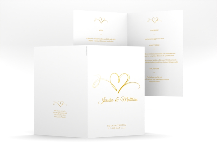 Menükarte Hochzeit Envie A5 Klappkarte hoch gold