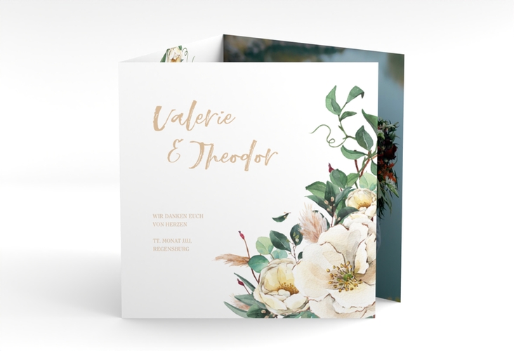 Danksagungskarte Hochzeit Ivory quadr. Doppel-Klappkarte weiss