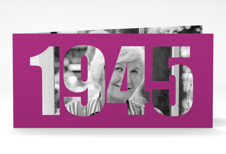 Einladungskarte Jahreszahl 2025 lange Klappkarte quer pink