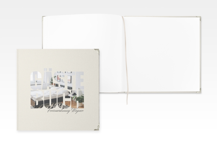 Gästebuch Selection Ferienwohnung Apartment Leinen-Hardcover beige in modernem Typografie-Design