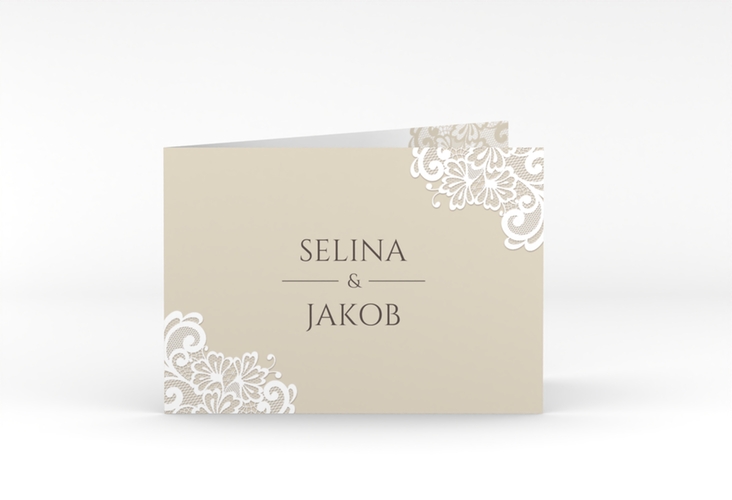 Dankeskarte Hochzeit Vintage A6 Klappkarte quer mit floraler Spitze