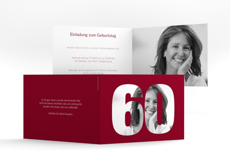 Einladung 60. Geburtstag Numbers A6 Klappkarte quer rot