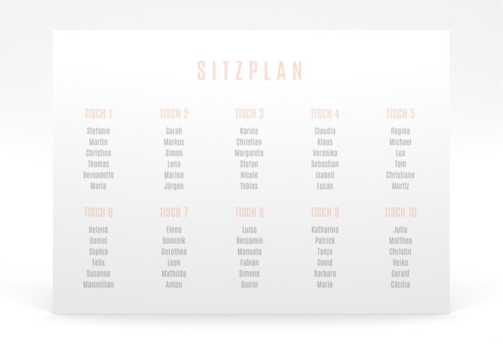 Sitzplan Poster Hochzeit  Memory 70 x 50 cm Poster rosa
